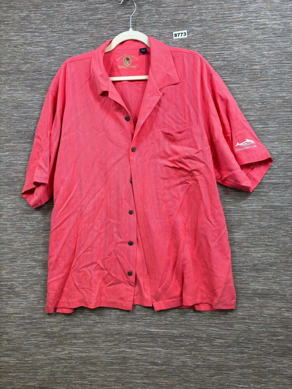 Eagle Dry Goods Shirt Mens Large Pink Silk Discovery Cove Button Up Short Sleeve